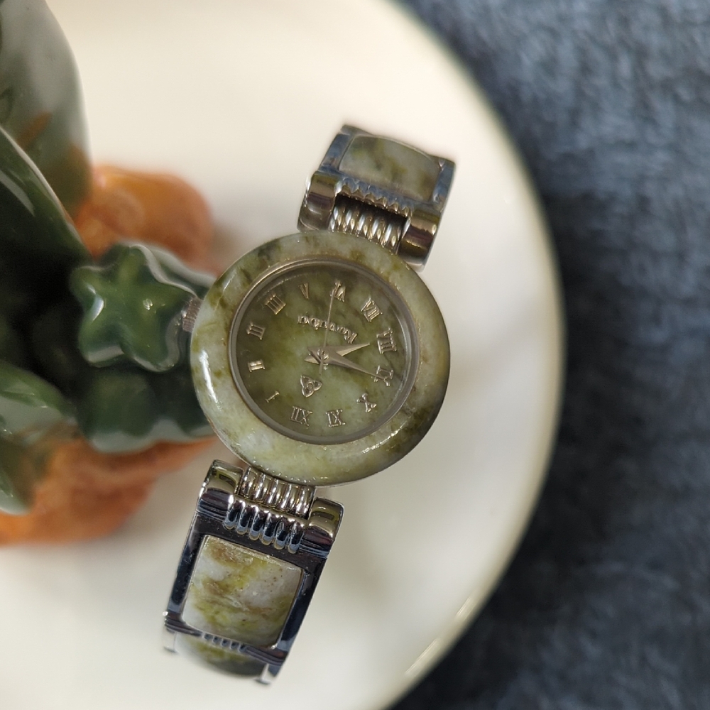 Green Stone Watch with Silver Accents